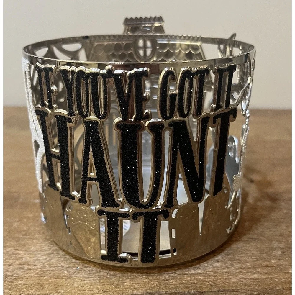 BBW Halloween Haunted House 3‎ Wick Candle Holder Sleeve Glitter Ghost Spider